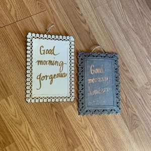 Good Morning! Signs 2 piece Gorgeous Handsome Metal frame art wall hanging fun